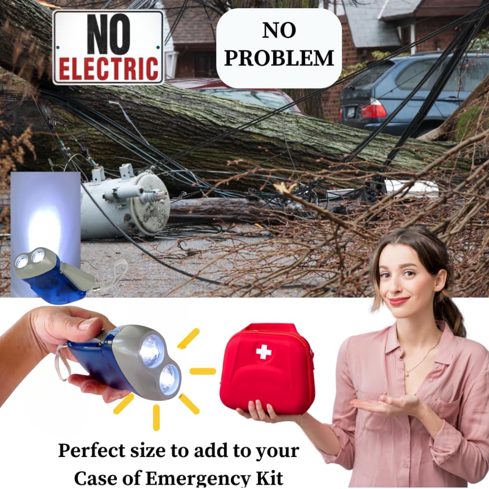 Evelots Hand Crank Emergency Flashlights (4, 12, 24 or 48 Pack) Camping, Home, Car - Double LED Bright Lights - Great for Hiking, Outdoor Sports, Power Outage Easy to Use