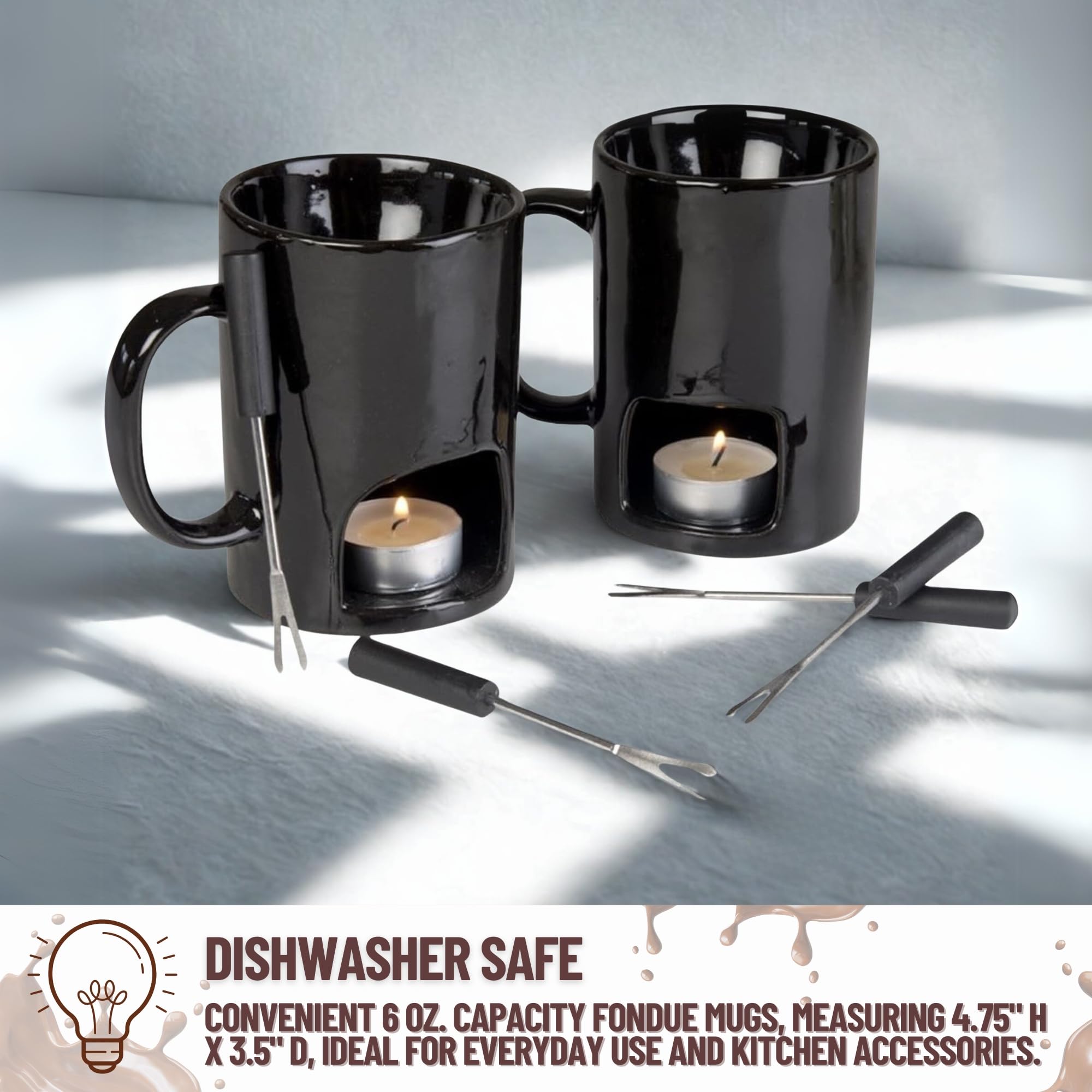 Evelots Mini Fondue Pot Set/Personal Fondue Mugs-Chocolate/Cheese/14-Piece Fondue Maker Gift Set/2 Ceramic Mugs/Forks/Candles