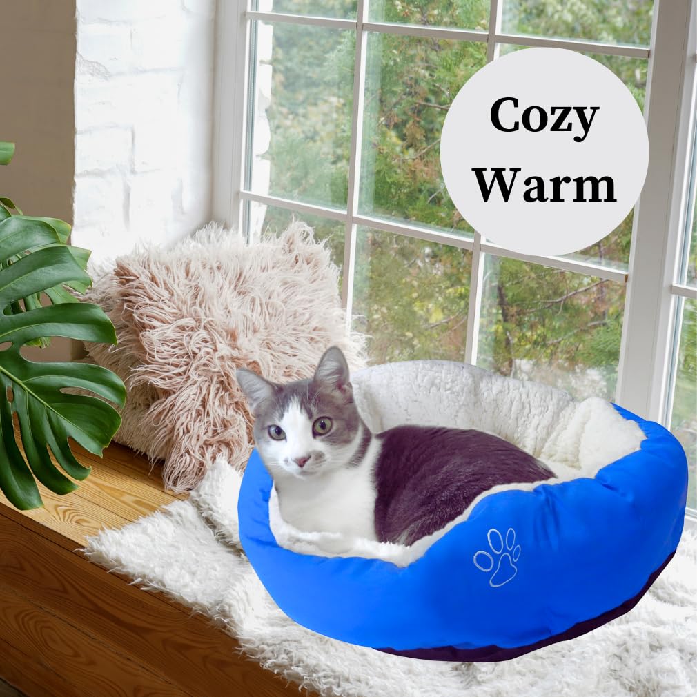 Evelots Warm Pet Bed for Cats or Small Dogs - Calming, Anti-Anxiety, Soft, Cozy Donut Cuddler -Removeable Fluffy Sherpa Insert- Machine Washable -Fleece Lining- Non-Slip Bottom -Assorted Colors