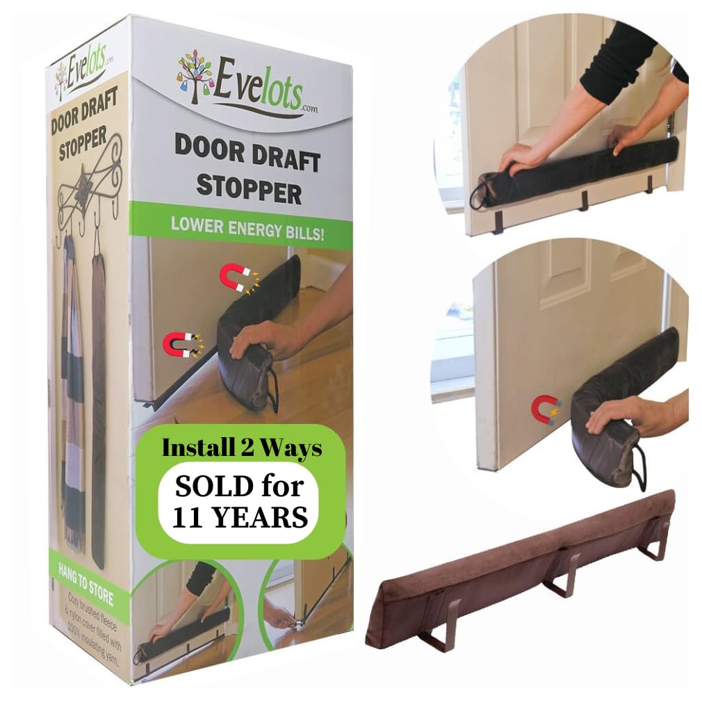 Evelots 2 in 1 Door Draft Stopper, Magnets for Steel Door-Clips for Regular Door