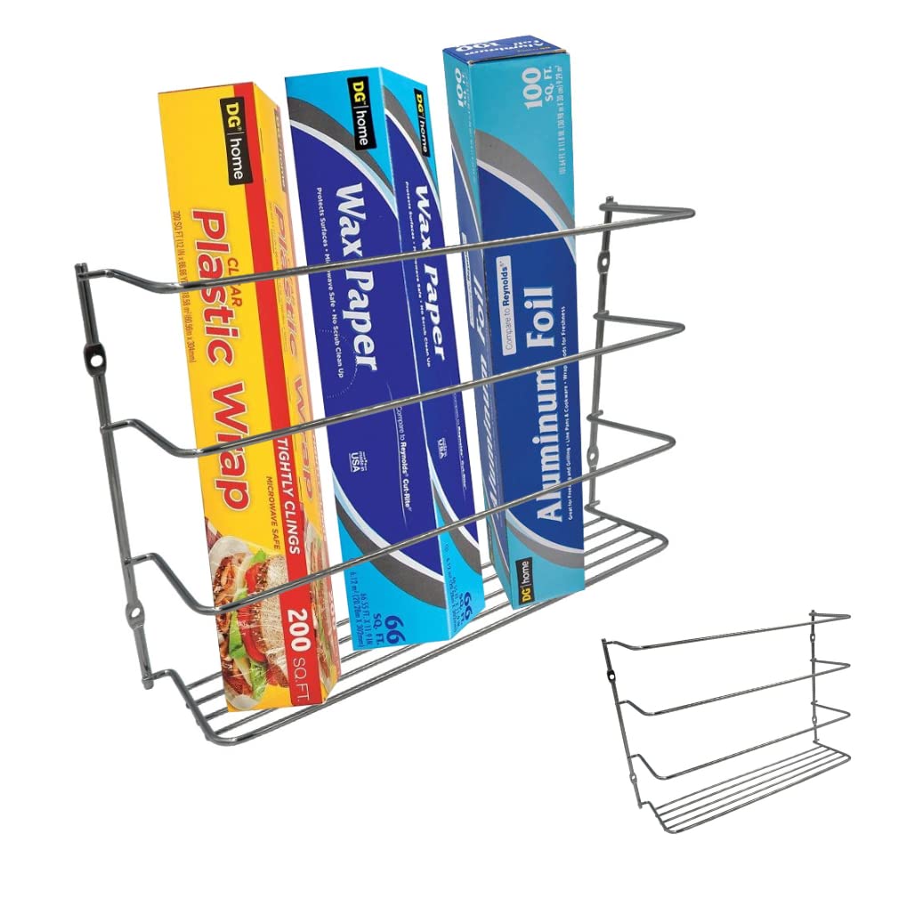 Evelots Wall/Door Mount Kitchen Wrap Organizer Rack-Space Saver, Chrome or White