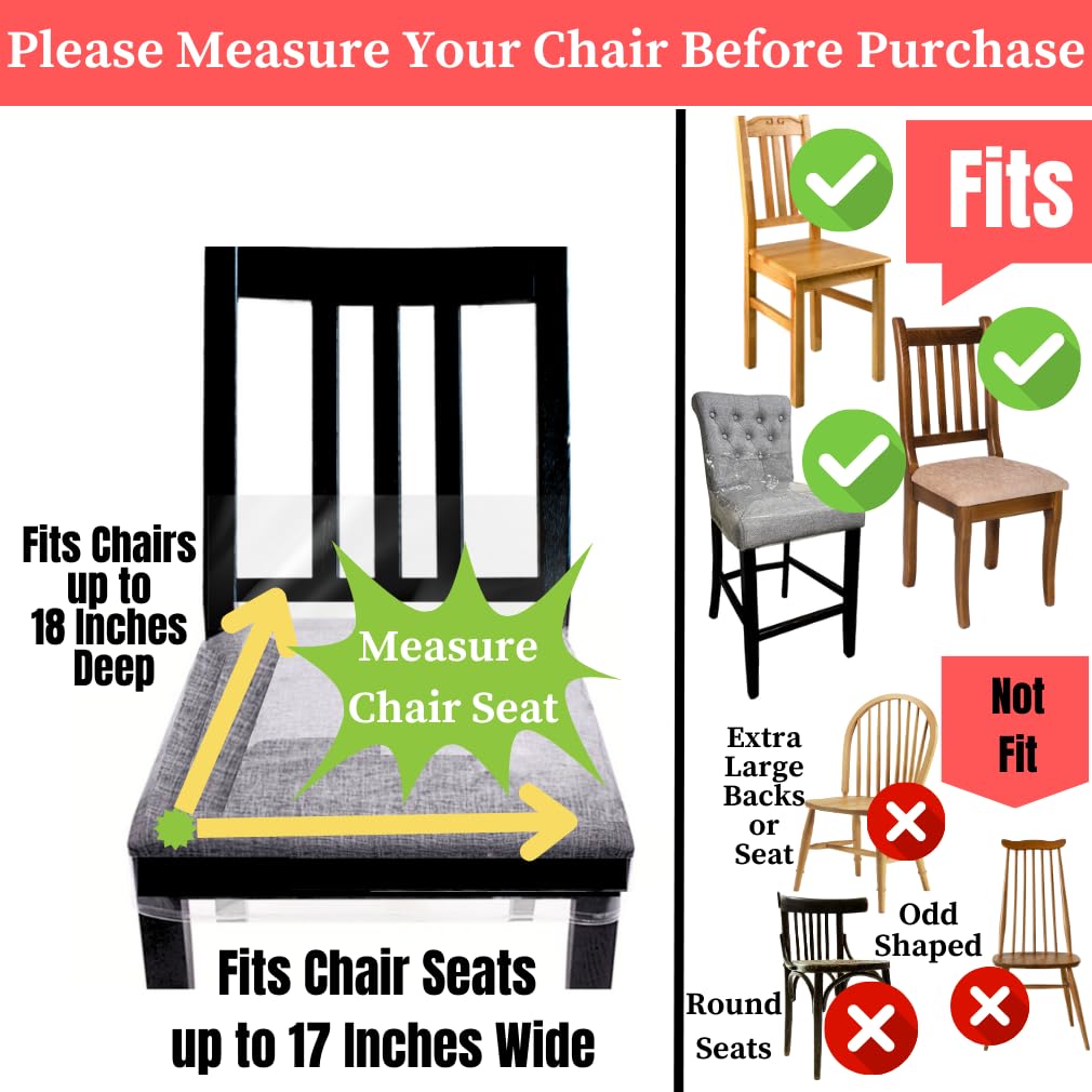 Evelots Clear Vinyl Chair Seat Covers Protector- 4 Pack Plastic Slipcovers w/Adjustable Strap -No Dust, Pet Hair, Cat Claws- Fits Kitchen, Dining Room Chairs Up to 17" Wide, Easy Clean