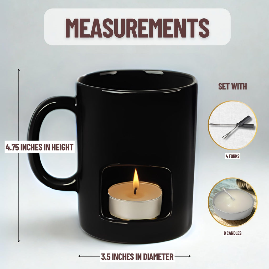 Evelots Mini Fondue Pot Set/Personal Fondue Mugs-Chocolate/Cheese/14-Piece Fondue Maker Gift Set/2 Ceramic Mugs/Forks/Candles