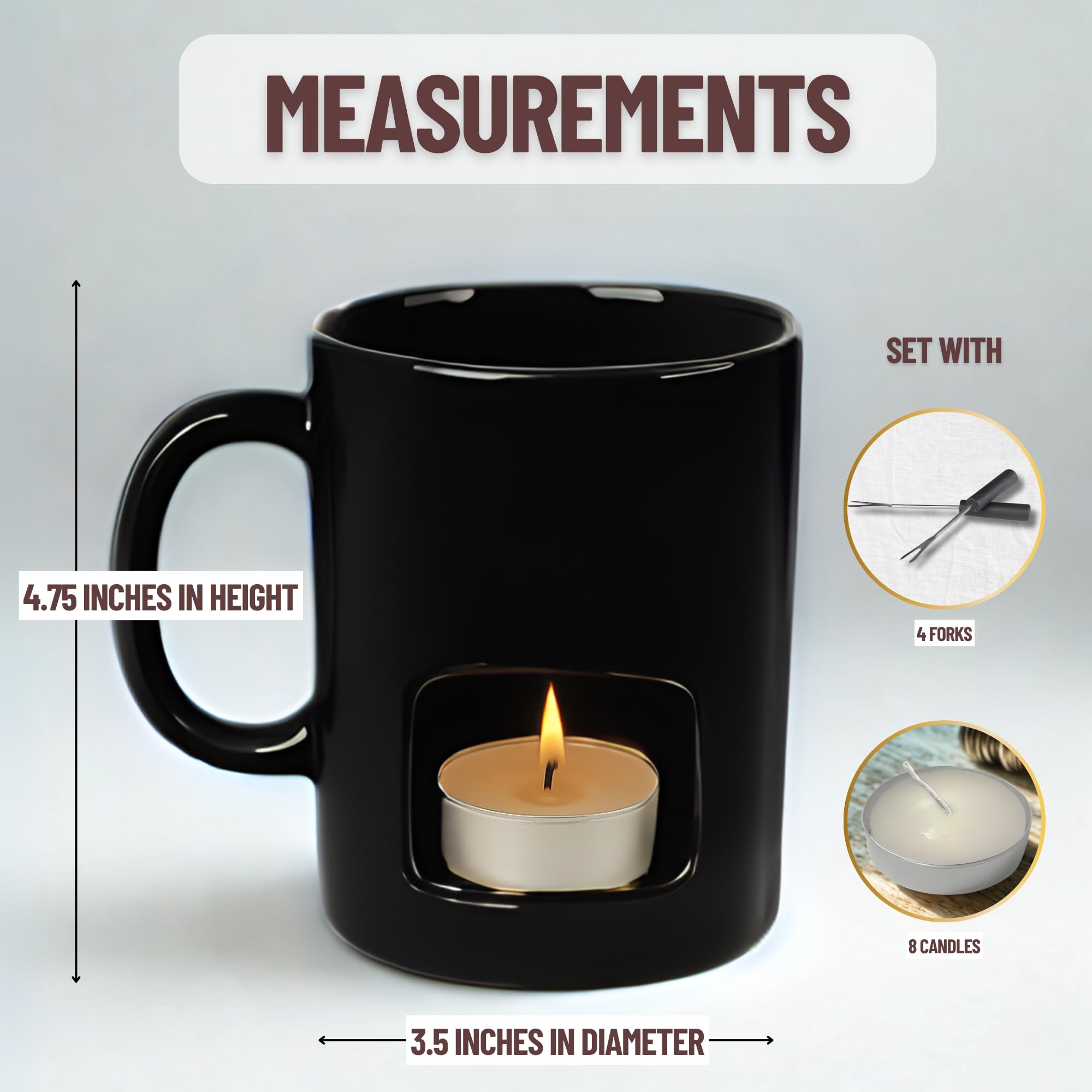 Evelots Mini Fondue Pot Set/Personal Fondue Mugs-Chocolate/Cheese/14-Piece Fondue Maker Gift Set/2 Ceramic Mugs/Forks/Candles