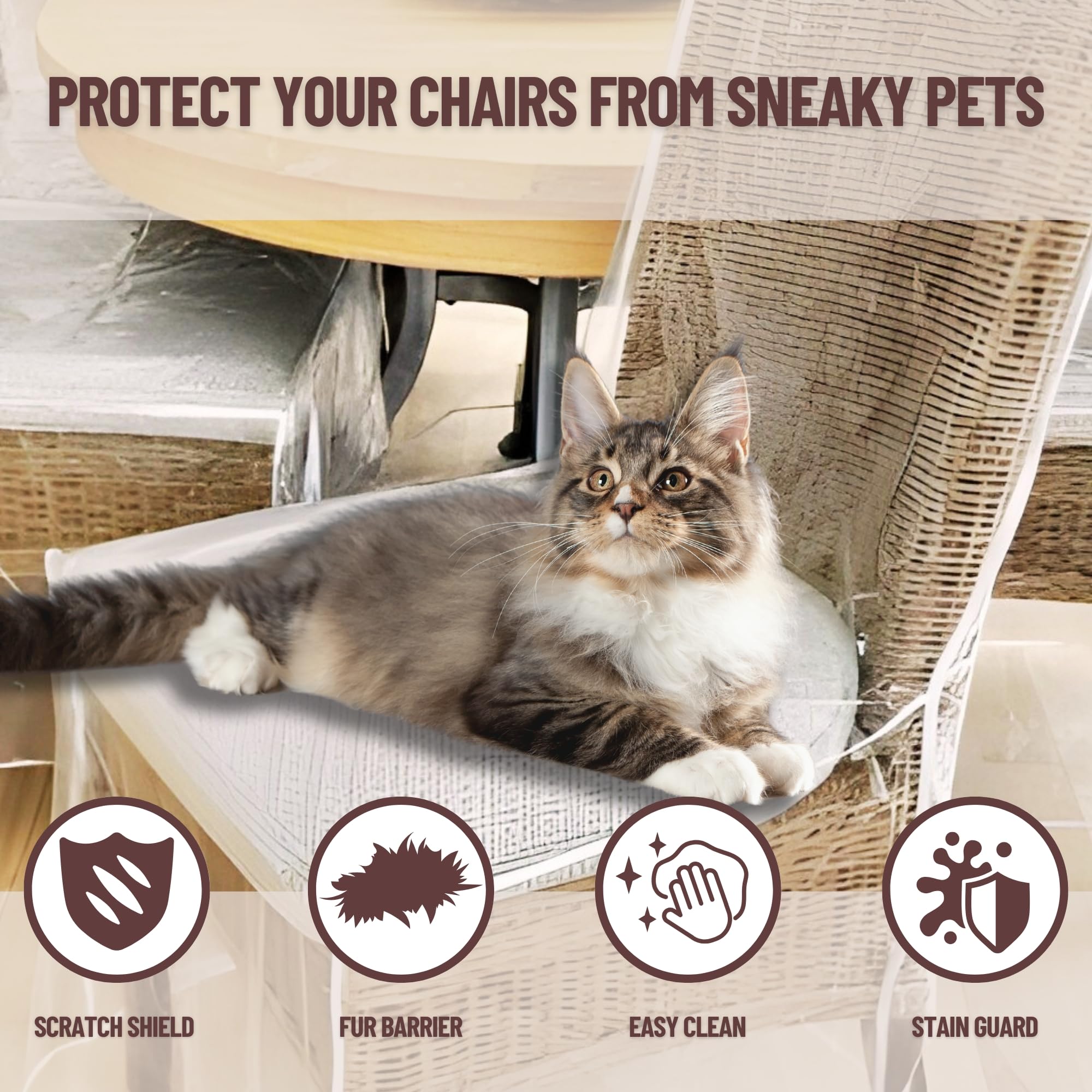 Evelots Dining Room Chair Protector-Clear-No Dust/Spill/Pet Hair/Pet Claws