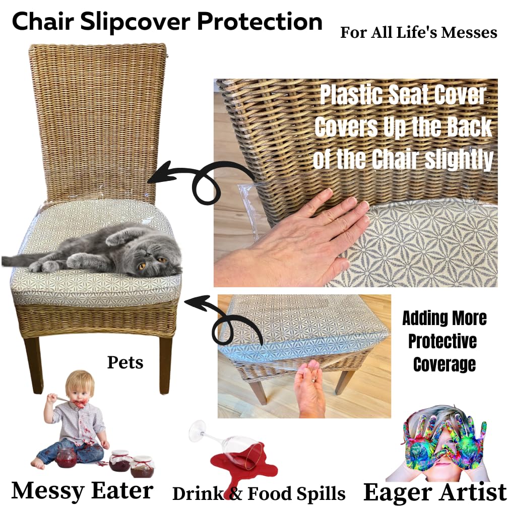 Evelots Clear Vinyl Chair Seat Covers Protector- 4 Pack Plastic Slipcovers w/Adjustable Strap -No Dust, Pet Hair, Cat Claws- Fits Kitchen, Dining Room Chairs Up to 17" Wide, Easy Clean