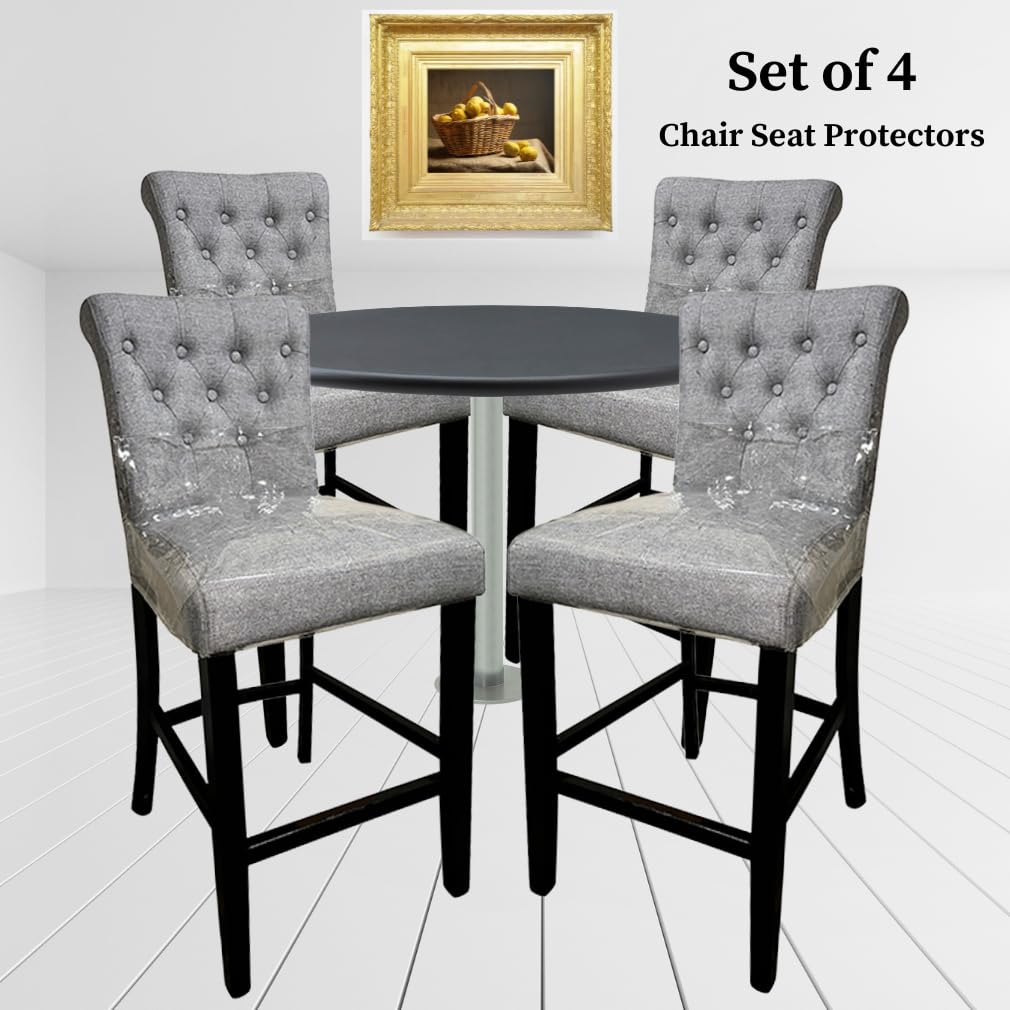 Evelots Clear Vinyl Chair Seat Covers Protector- 4 Pack Plastic Slipcovers w/Adjustable Strap -No Dust, Pet Hair, Cat Claws- Fits Kitchen, Dining Room Chairs Up to 17" Wide, Easy Clean