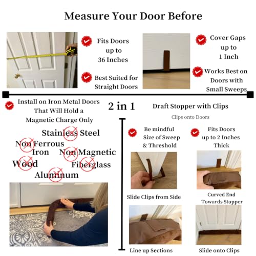 Evelots 2 in 1 Door Draft Stopper, Magnets for Steel Door-Clips for Regular Door