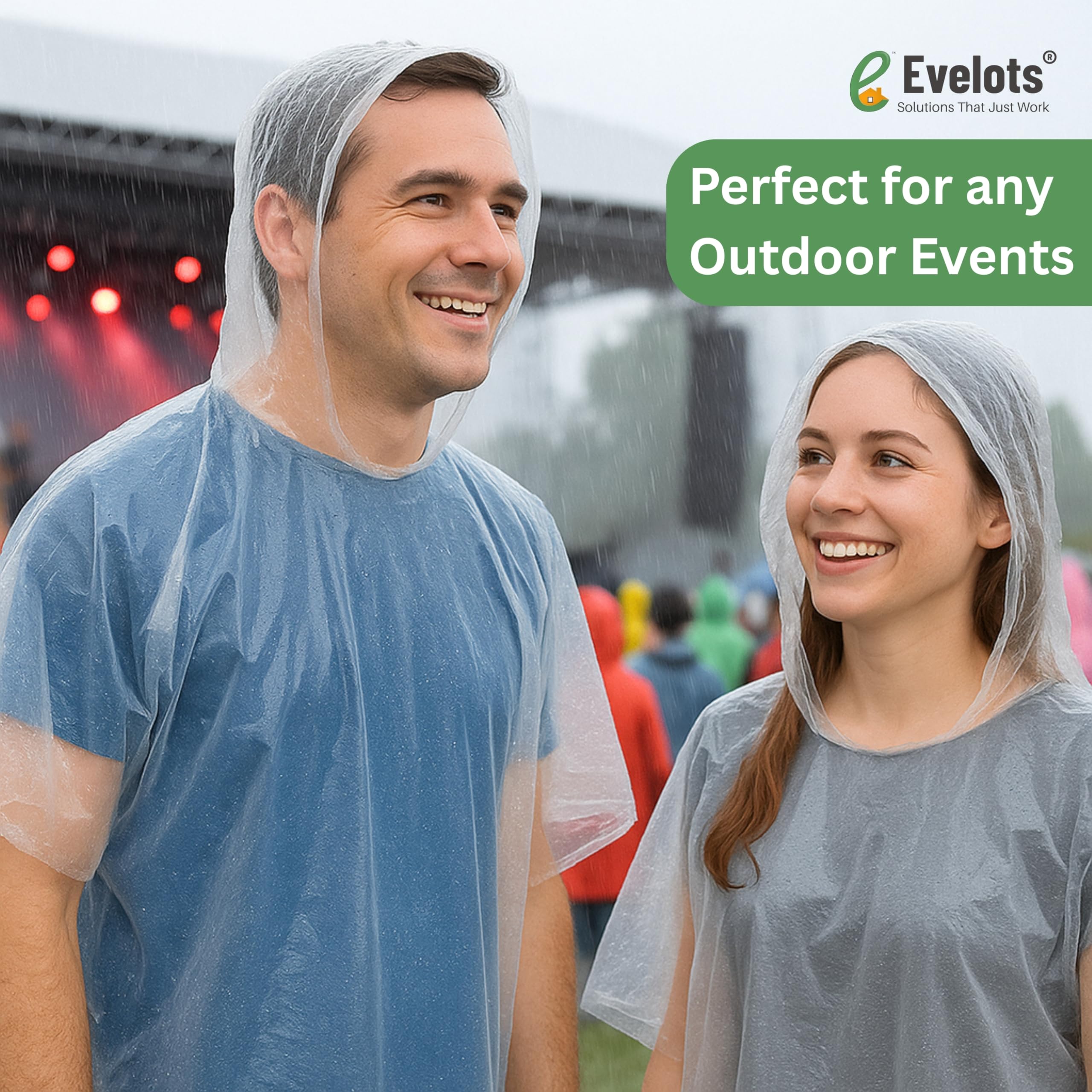 Evelots Rain Poncho for Adults - Disposable Raincoats with Hood -20 or 40 Pack, Unisex, Durable Thick Clear Plastic