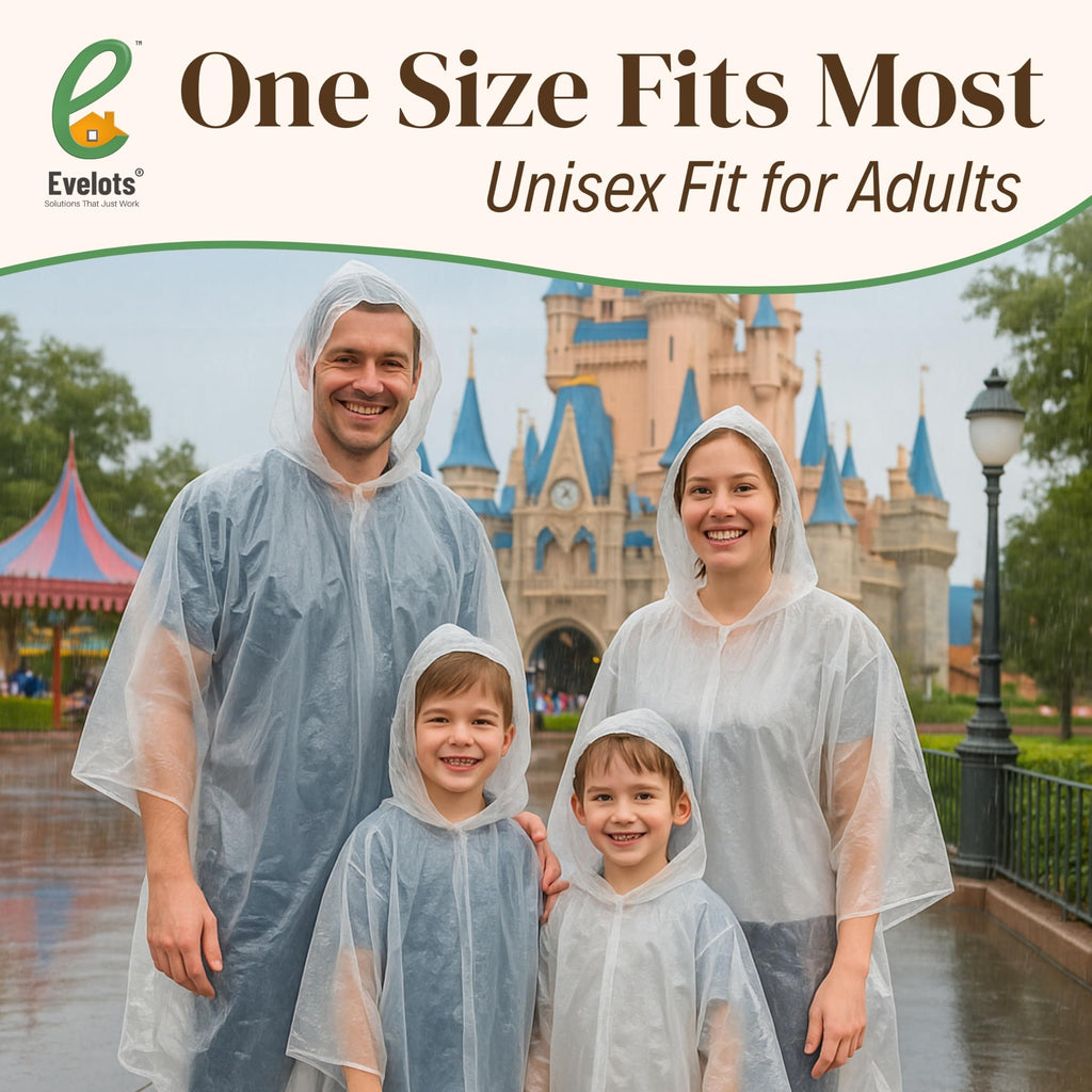 Evelots Rain Poncho for Adults - Disposable Raincoats with Hood -20 or 40 Pack, Unisex, Durable Thick Clear Plastic