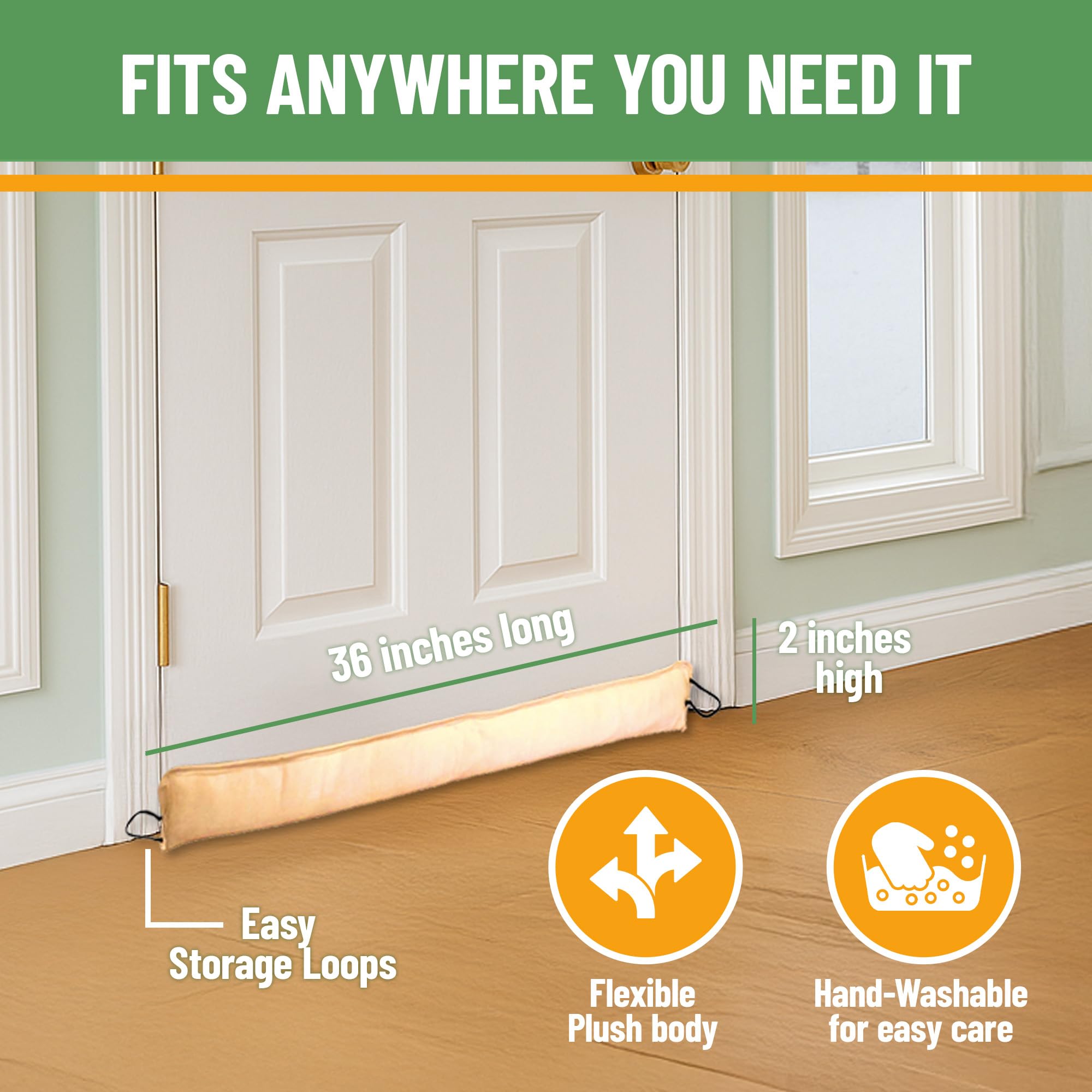 Evelots Door/Window Draft Stopper-Hanging Cord-36 Inch-Block Cold Air/Noise