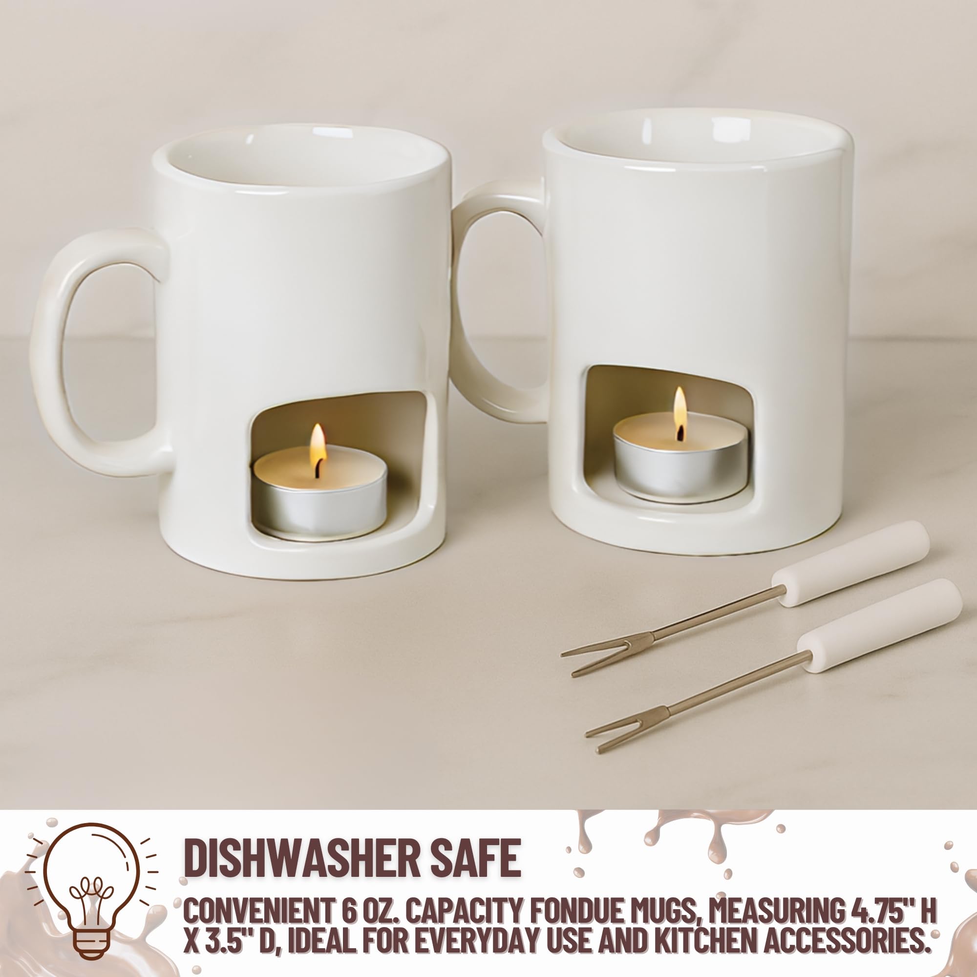 Evelots Mini Fondue Pot Set/Personal Fondue Mugs-Chocolate/Cheese/14-Piece Fondue Maker Gift Set/2 Ceramic Mugs/Forks/Candles