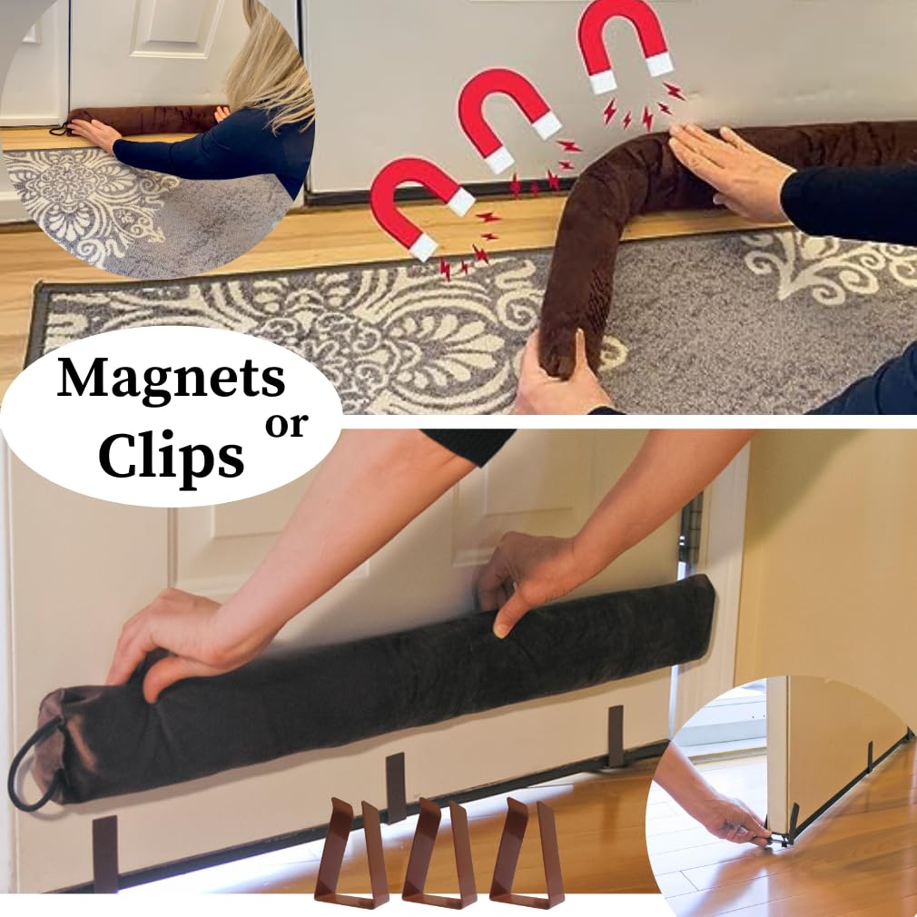 Evelots 2 in 1 Door Draft Stopper, Magnets for Steel Door-Clips for Regular Door