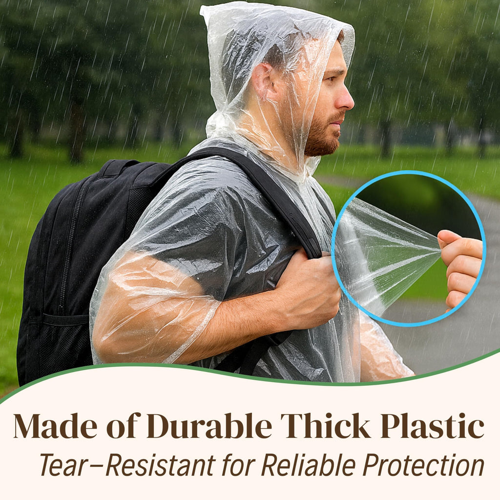 Evelots Rain Poncho for Adults - Disposable Raincoats with Hood -20 or 40 Pack, Unisex, Durable Thick Clear Plastic