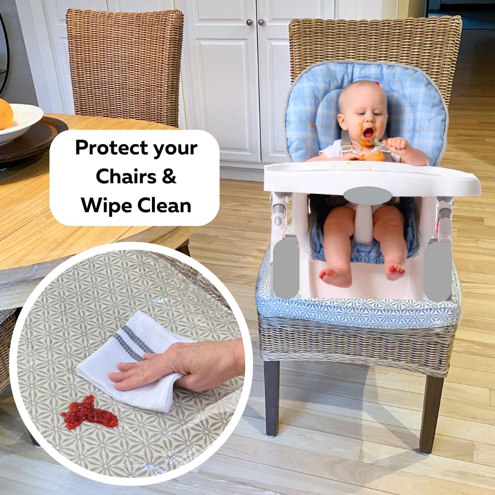 Evelots Clear Vinyl Chair Seat Covers Protector- 4 Pack Plastic Slipcovers w/Adjustable Strap -No Dust, Pet Hair, Cat Claws- Fits Kitchen, Dining Room Chairs Up to 17" Wide, Easy Clean