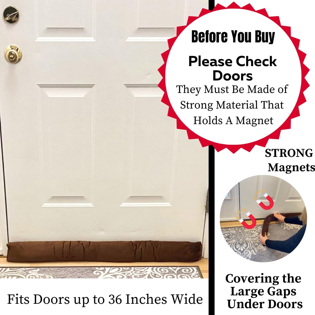 Evelots Magnetic Door Cold, Hot Air Guard Stopper - 2 Pack - Made for Iron & Steel Doors - Strong Magnets - Block Cold, Noise, Dust - Stay Warm, Quiet - Stays in Place - 36 Inches - Save Energy