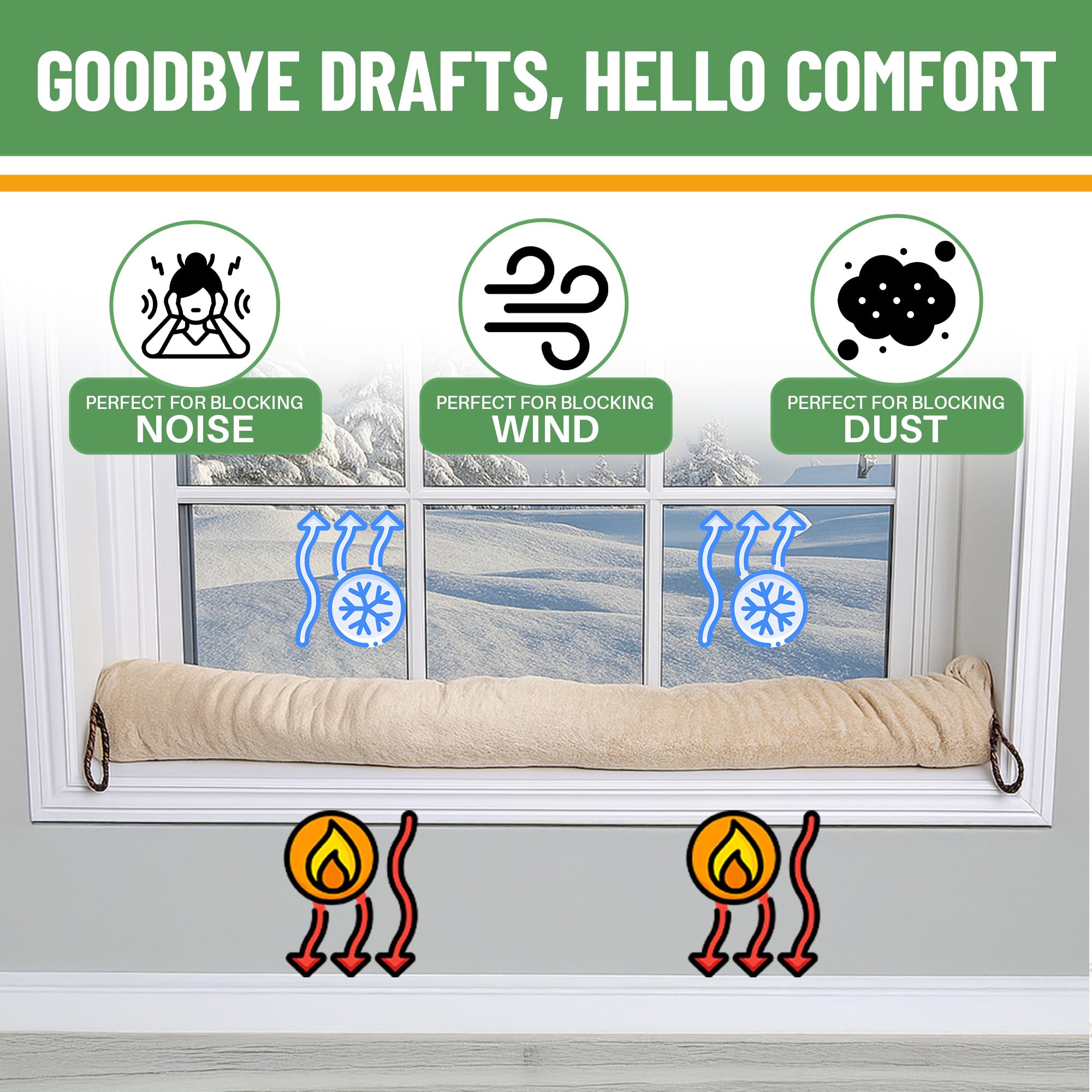 Evelots Door/Window Draft Stopper-Hanging Cord-36 Inch-Block Cold Air/Noise