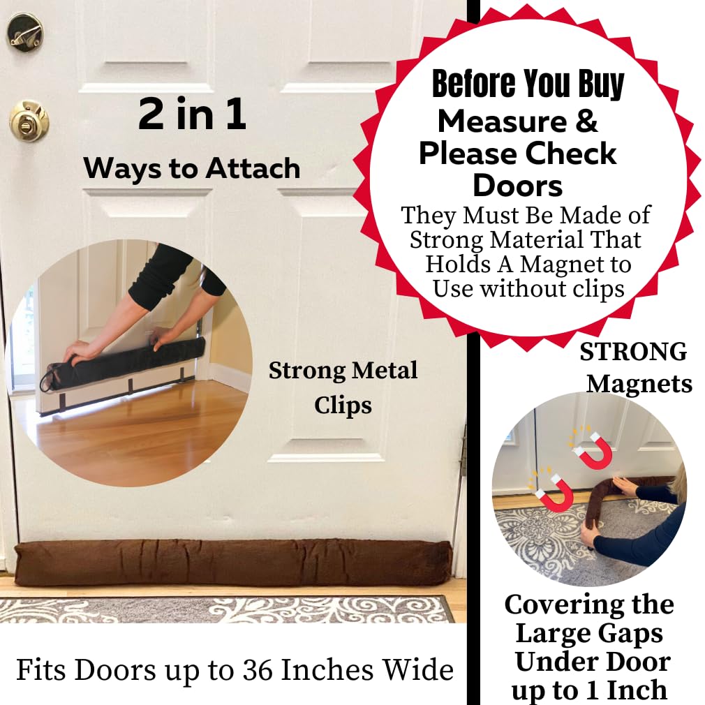Evelots 2 in 1 Door Draft Stopper, Magnets for Steel Door-Clips for Regular Door