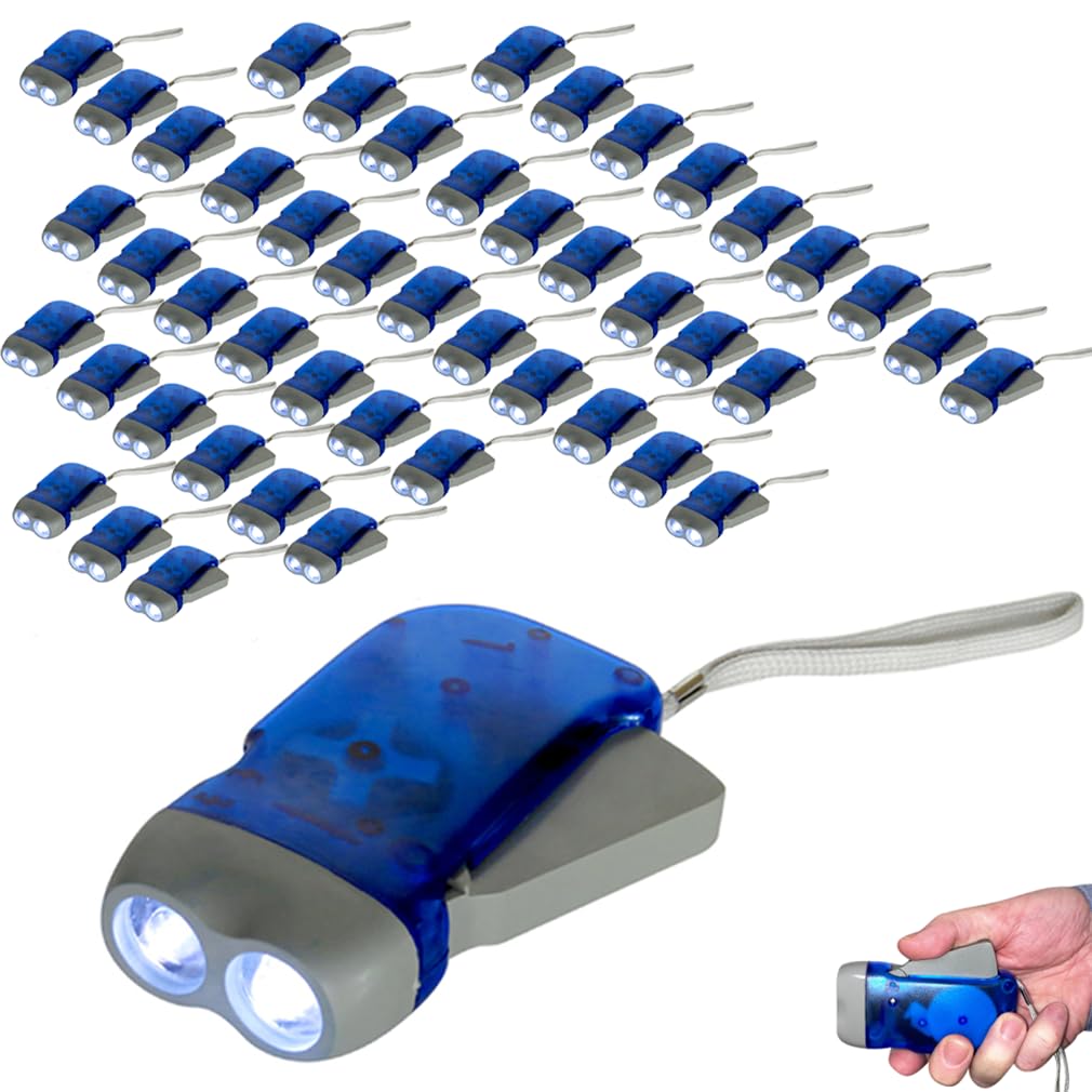 Evelots Hand Crank Emergency Flashlights (4, 12, 24 or 48 Pack) Camping, Home, Car - Double LED Bright Lights - Great for Hiking, Outdoor Sports, Power Outage Easy to Use