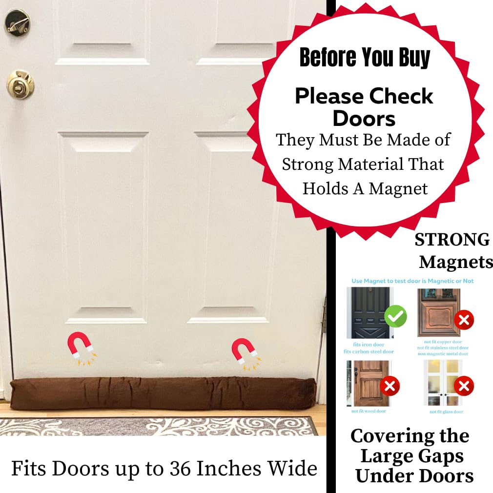 Evelots Magnetic Cold, Hot Air Door Guard Stopper - Made for Iron & Steel Doors - Strong Magnets - Block Cold Air, Noise, Dust -Warmer/Quieter Home- No Need to Bend Down -36 Inches -Save Energy