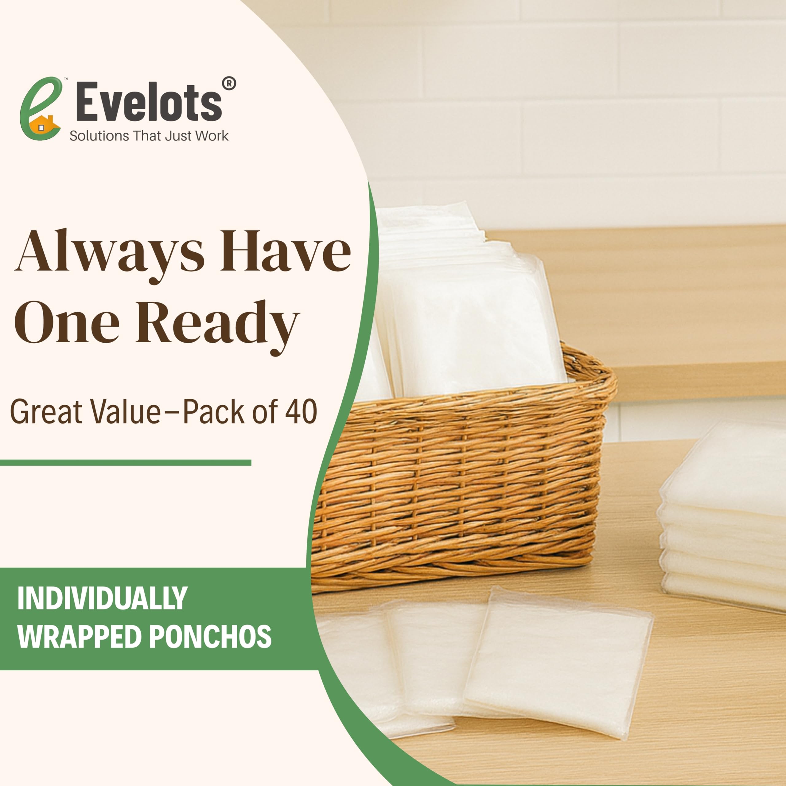 Evelots Rain Poncho for Adults - Disposable Raincoats with Hood -20 or 40 Pack, Unisex, Durable Thick Clear Plastic