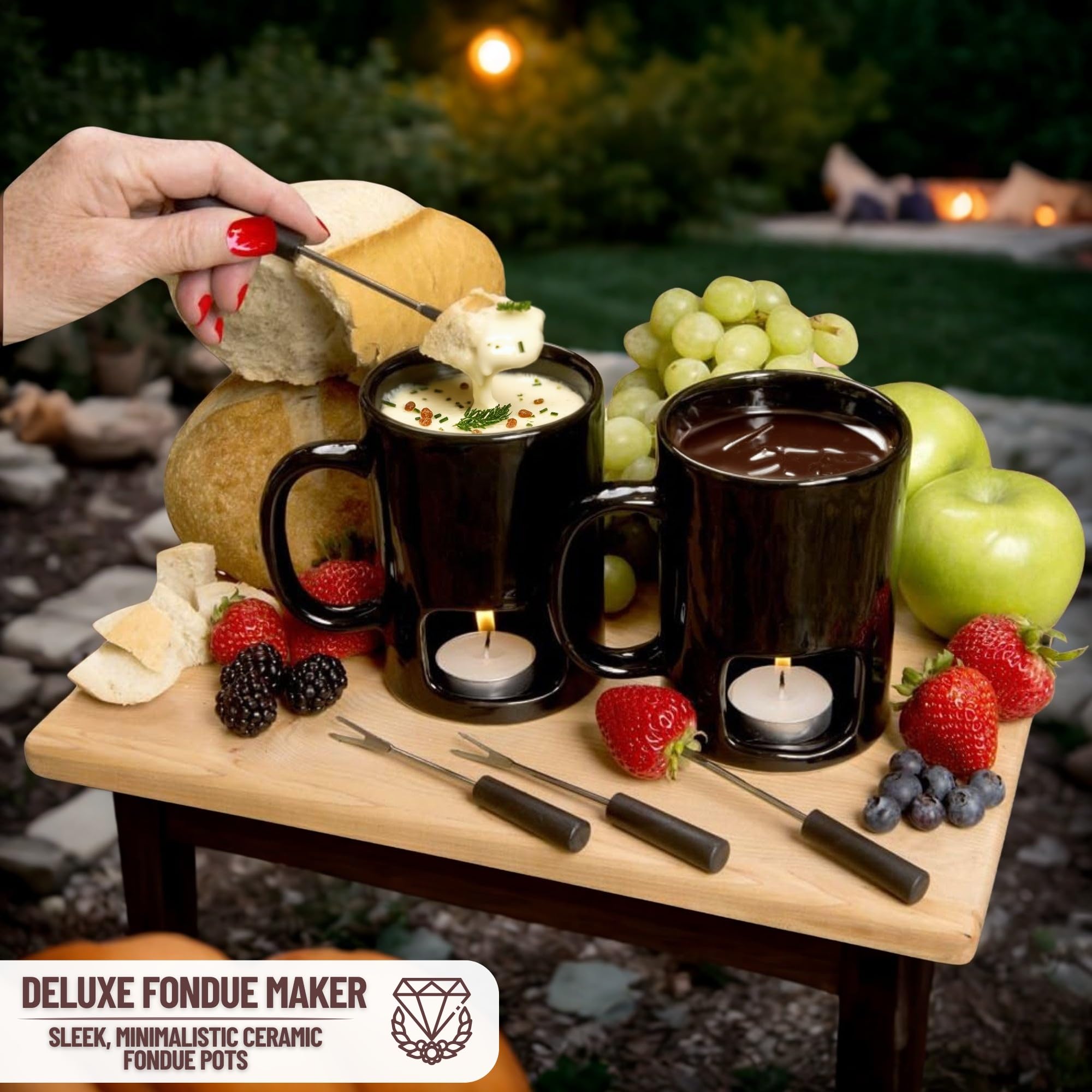 Evelots Mini Fondue Pot Set/Personal Fondue Mugs-Chocolate/Cheese/14-Piece Fondue Maker Gift Set/2 Ceramic Mugs/Forks/Candles