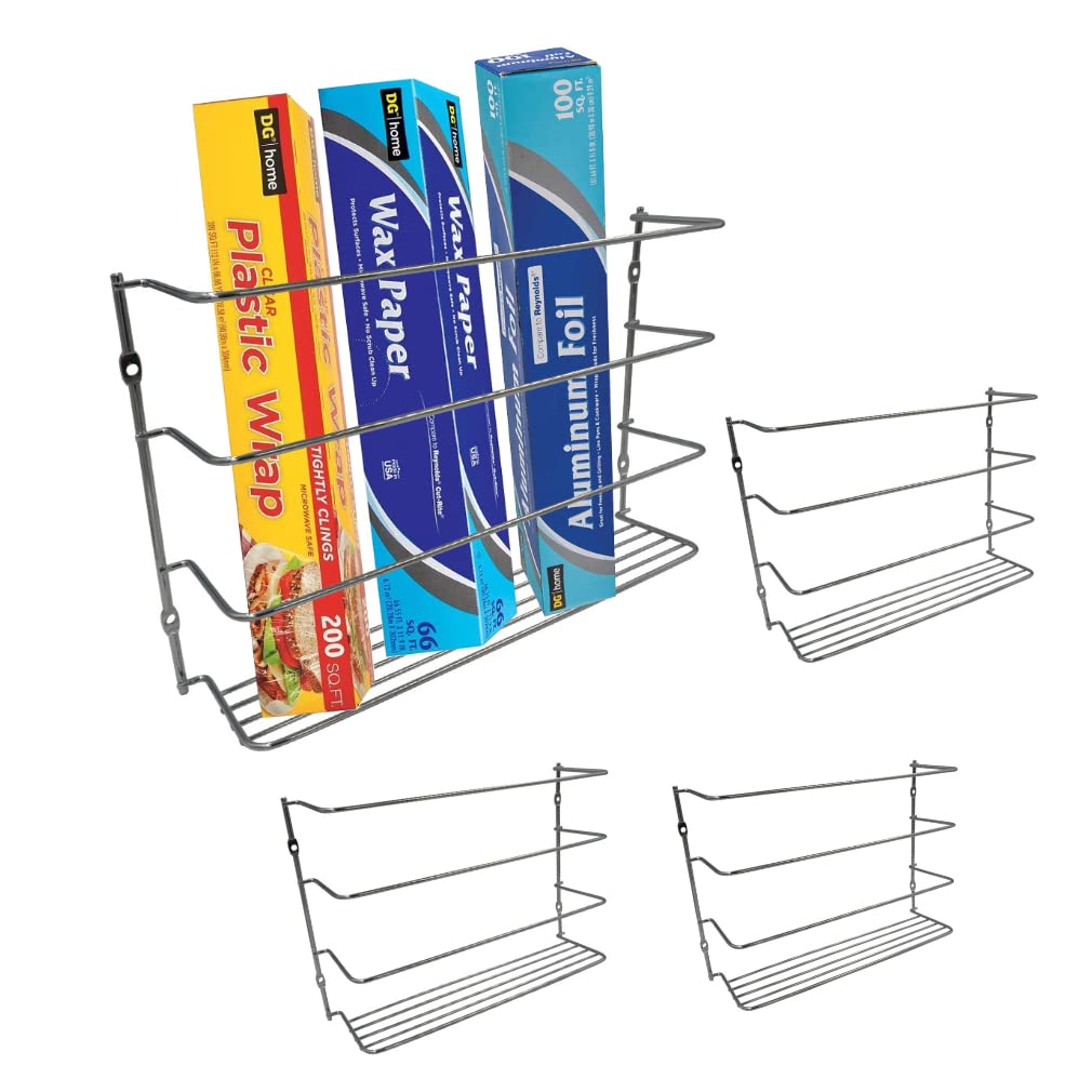 Evelots Wall/Door Mount Kitchen Wrap Organizer Rack-Space Saver, Chrome or White
