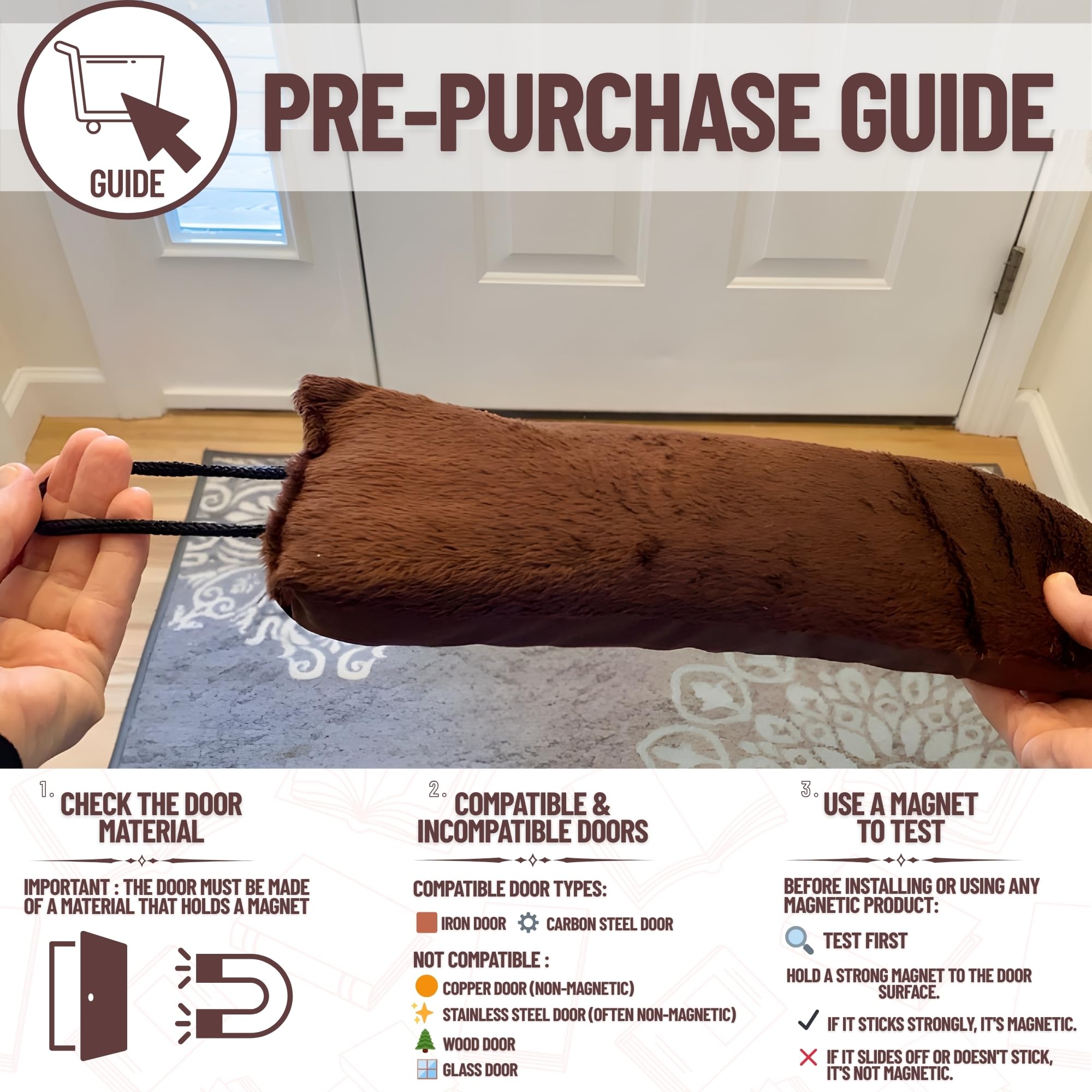 Evelots 2 in 1 Door Draft Stopper, Magnets for Steel Door-Clips for Regular Door