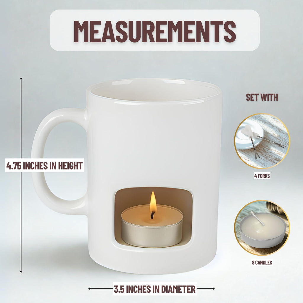 Evelots Mini Fondue Pot Set/Personal Fondue Mugs-Chocolate/Cheese/14-Piece Fondue Maker Gift Set/2 Ceramic Mugs/Forks/Candles