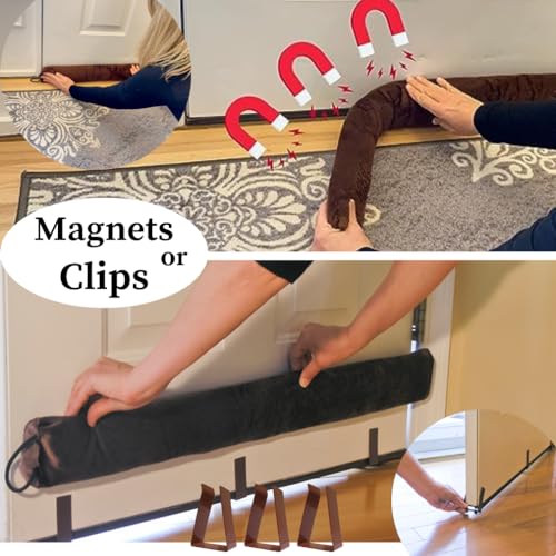 Evelots 2 in 1 Door Draft Stopper, Magnets for Steel Door-Clips for Regular Door