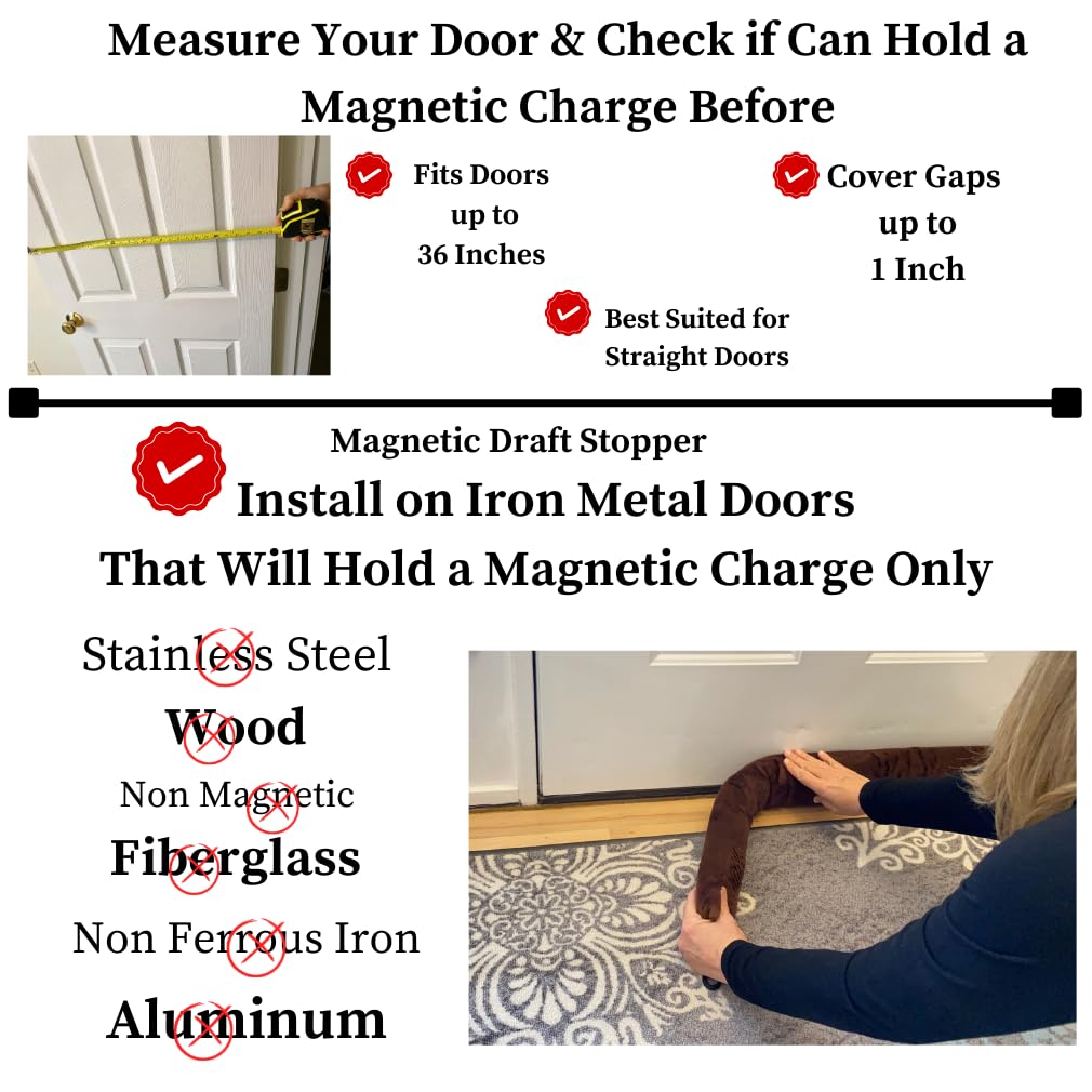 Evelots Magnetic Door Cold, Hot Air Guard Stopper - 2 Pack - Made for Iron & Steel Doors - Strong Magnets - Block Cold, Noise, Dust - Stay Warm, Quiet - Stays in Place - 36 Inches - Save Energy