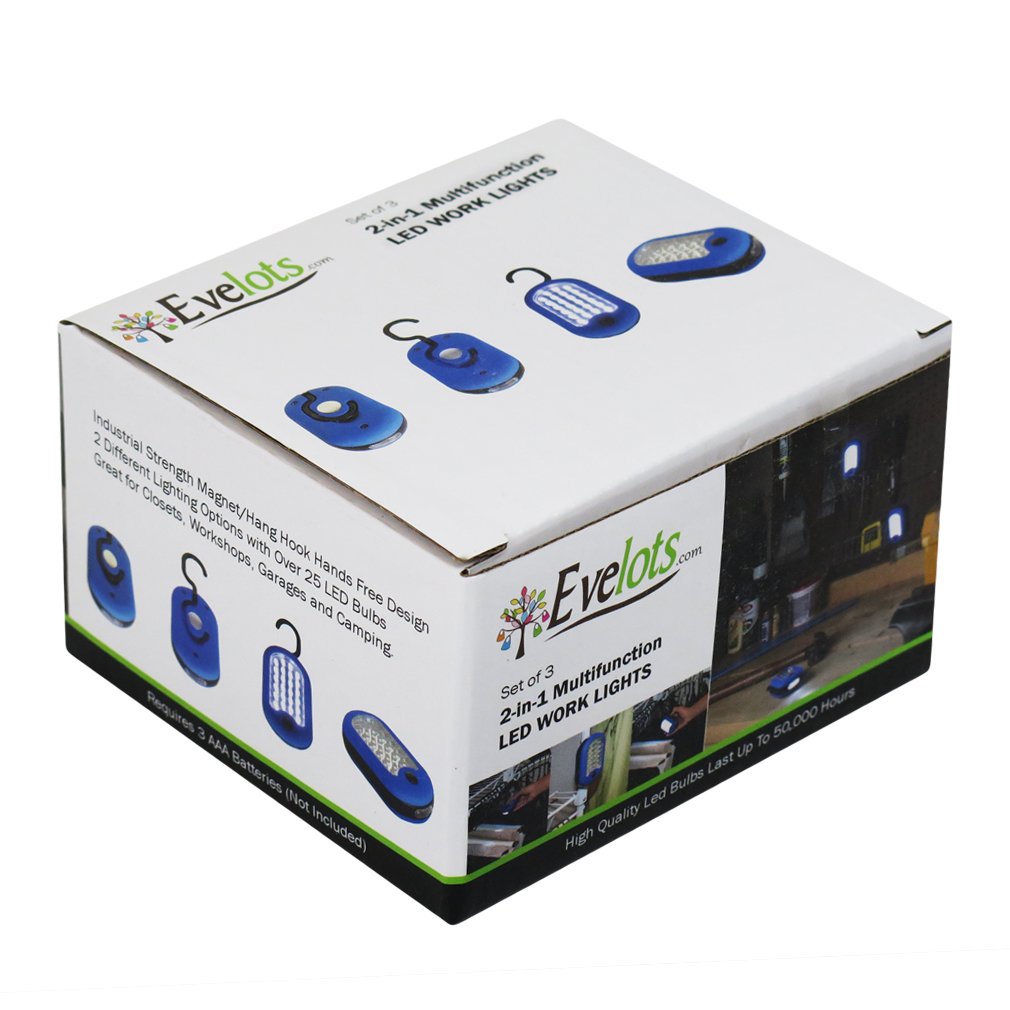 Evelots Flashlight-Compact-Magnetic-Swivel Hook-Super Bright-27 LED Lights-Set/3