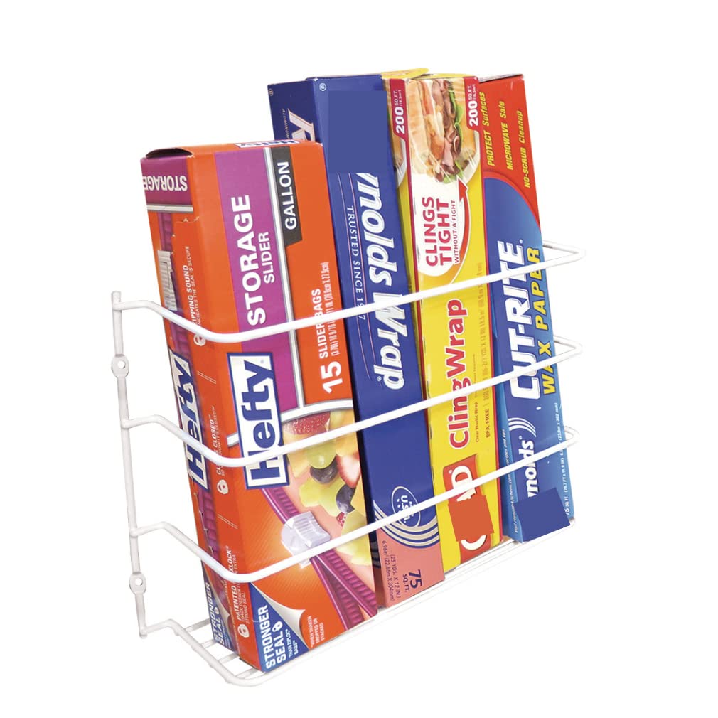 Evelots Wall/Door Mount Kitchen Wrap Organizer Rack-Space Saver, Chrome or White