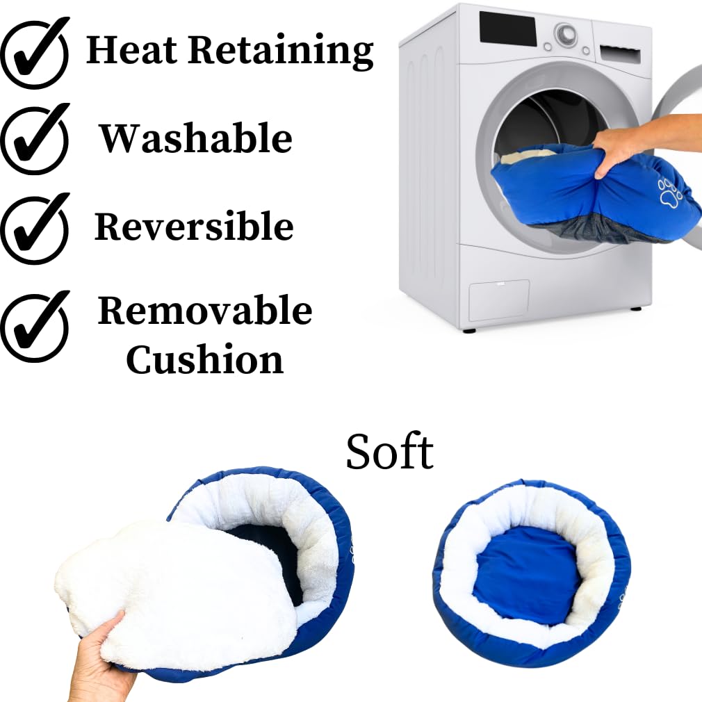 Evelots Warm Pet Bed for Cats or Small Dogs - Calming, Anti-Anxiety, Soft, Cozy Donut Cuddler -Removeable Fluffy Sherpa Insert- Machine Washable -Fleece Lining- Non-Slip Bottom -Assorted Colors