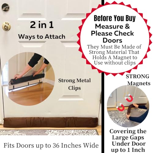 Evelots 2 in 1 Door Draft Stopper, Magnets for Steel Door-Clips for Regular Door